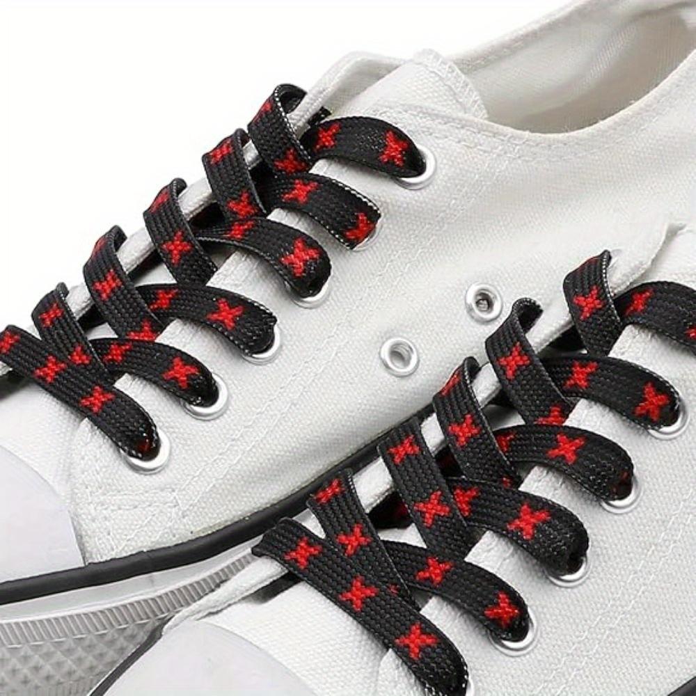 1pair shoelaces, personalized flat shoelaces, red and black shoelaces, mid top sneakers shoelaces, men's and women's shoe accessories, fashionable and cool, personalized shoelaces