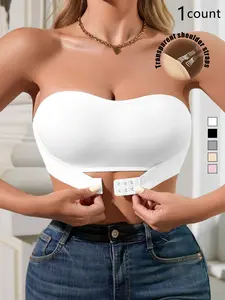 Women's Strapless Front Buckle Push-Up Bra, Backless Full Coverage Seamless Comfortable Breathable Fit Everyday Wear, No Steel Cup, Casual Style Underwear, Comfy Bras, Seamless Shaping Bras