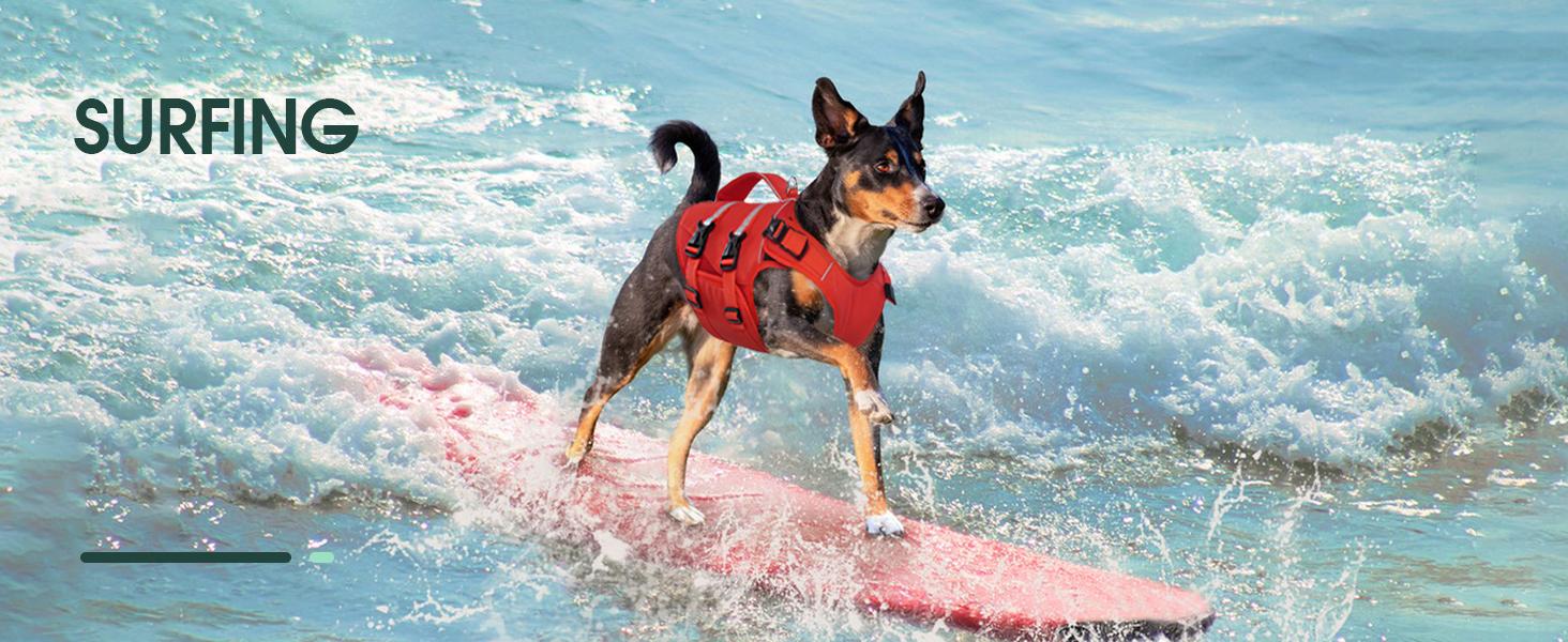 Kuoser Dog Life Jacket, High Flotation Dog Life Vest for Swimming Boating, Adjustable Ripstop Dog Lifesaver for Small Medium and Large Dogs, Reflective Safety Pet Life Preserver with Rescue Handle