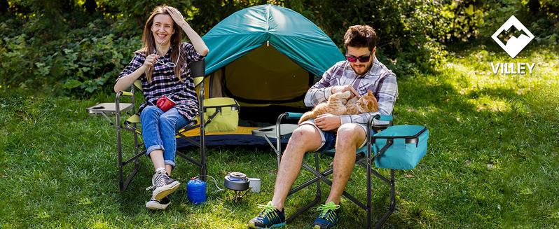 #JumpstartSale VILLEY Heavy Duty Directors Chair, Folding Camping Chairs, with Cooler Bag Portable Foldable Chair, for Camp Tailgating Lawn Picnic Fishing Beach, Supports 400 LBS