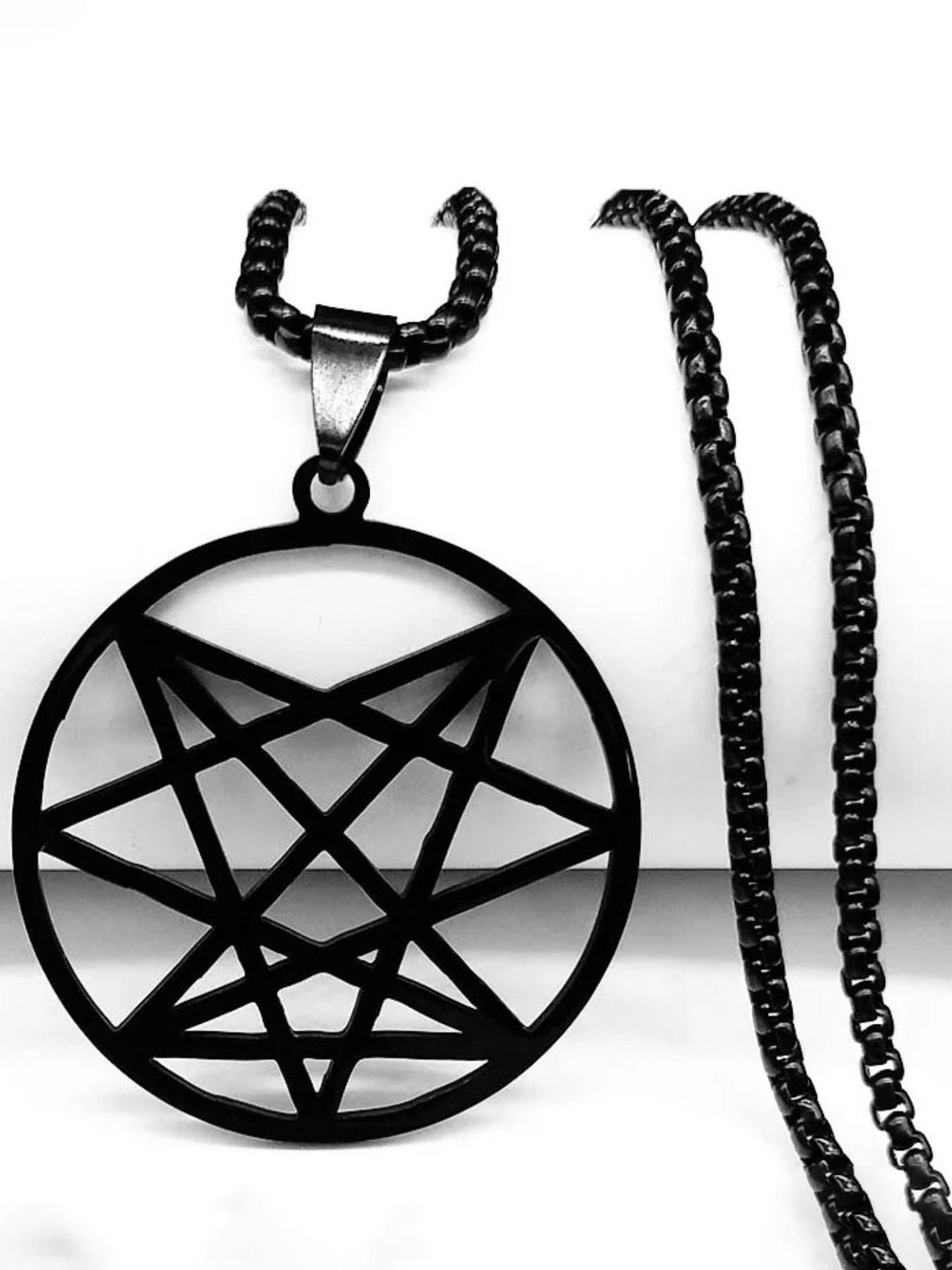 Nine Angles Satan Hidden Black Stainless Steel Pendant Necklace