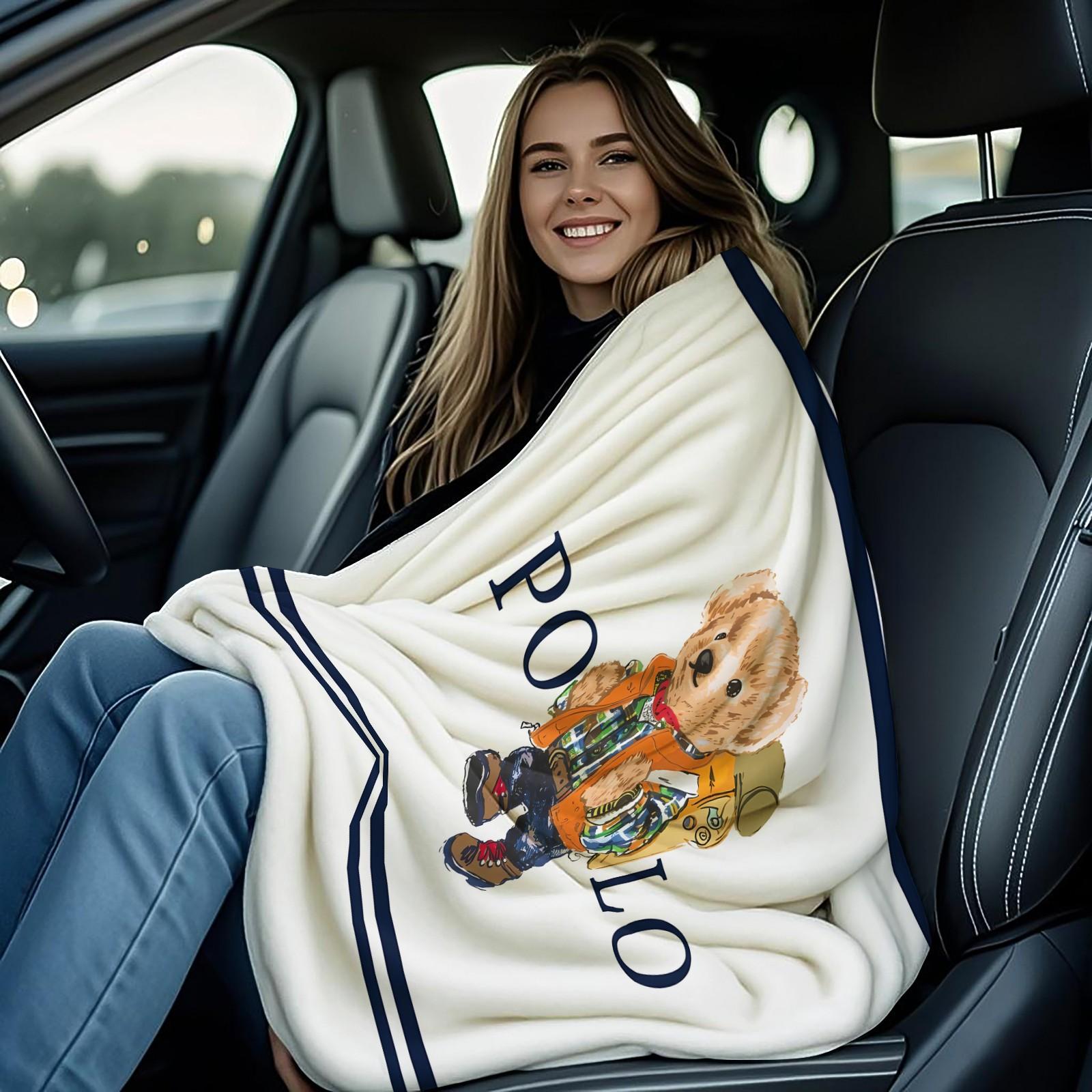 Bear printed pattern blanket, suitable for all seasons, suitable for beds, sofas, cars, room decorations, and gifts, suitable for children or adults, Cartoon pattern blanket