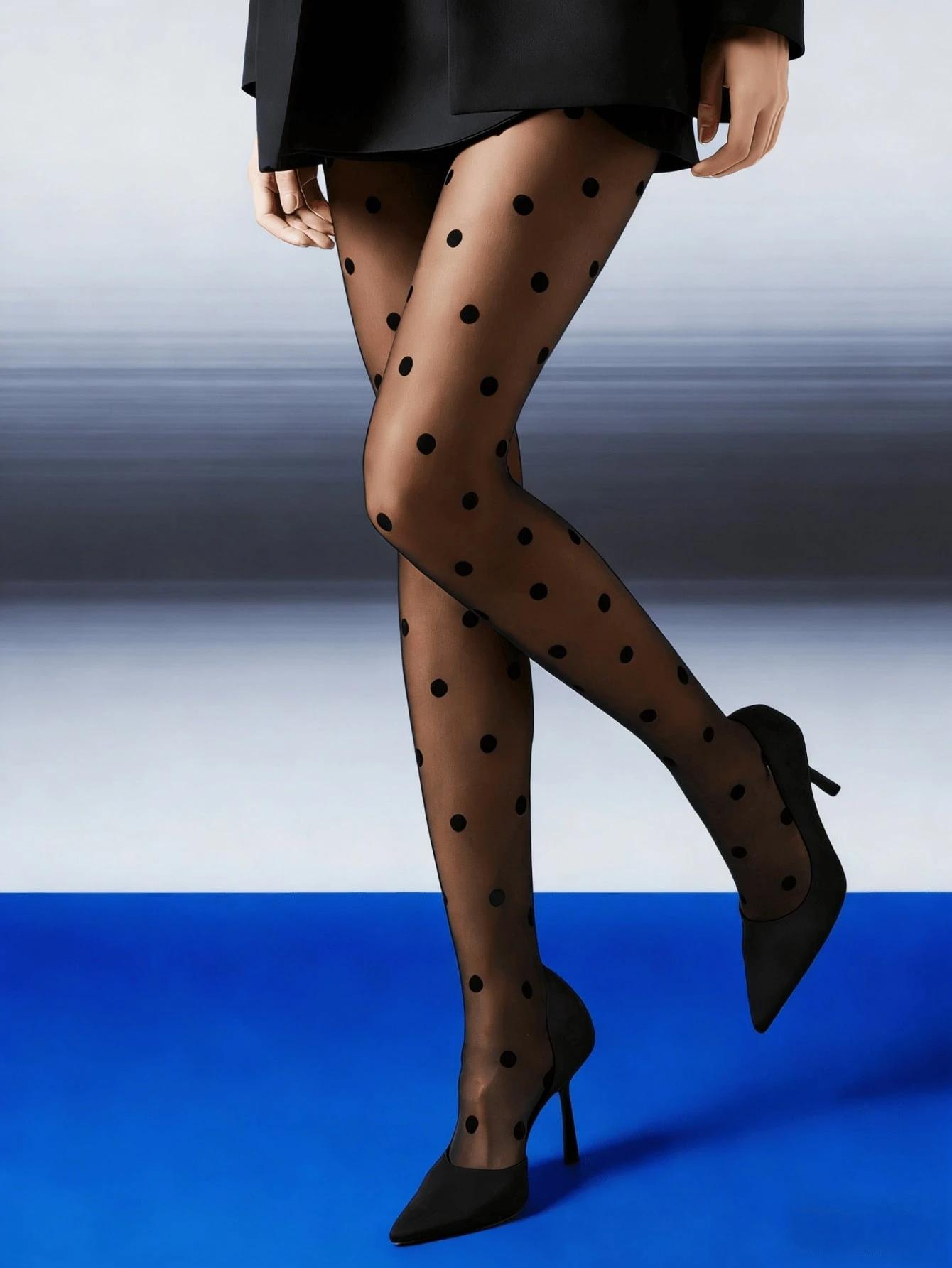 Polka Dot Jacquard Stocking Pantyhose, Sexy Mid Waist Design, Perfect for Daily Wear, Commuting, Festivals & Parties
