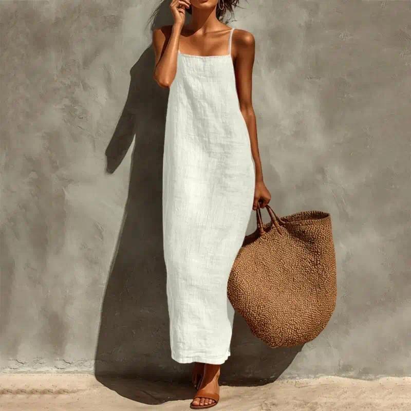 Women's Linen Cotton Maxi Dress with Square Neck Sleeveless Long Dresses, Casual Loose Resort Wear 6XDA