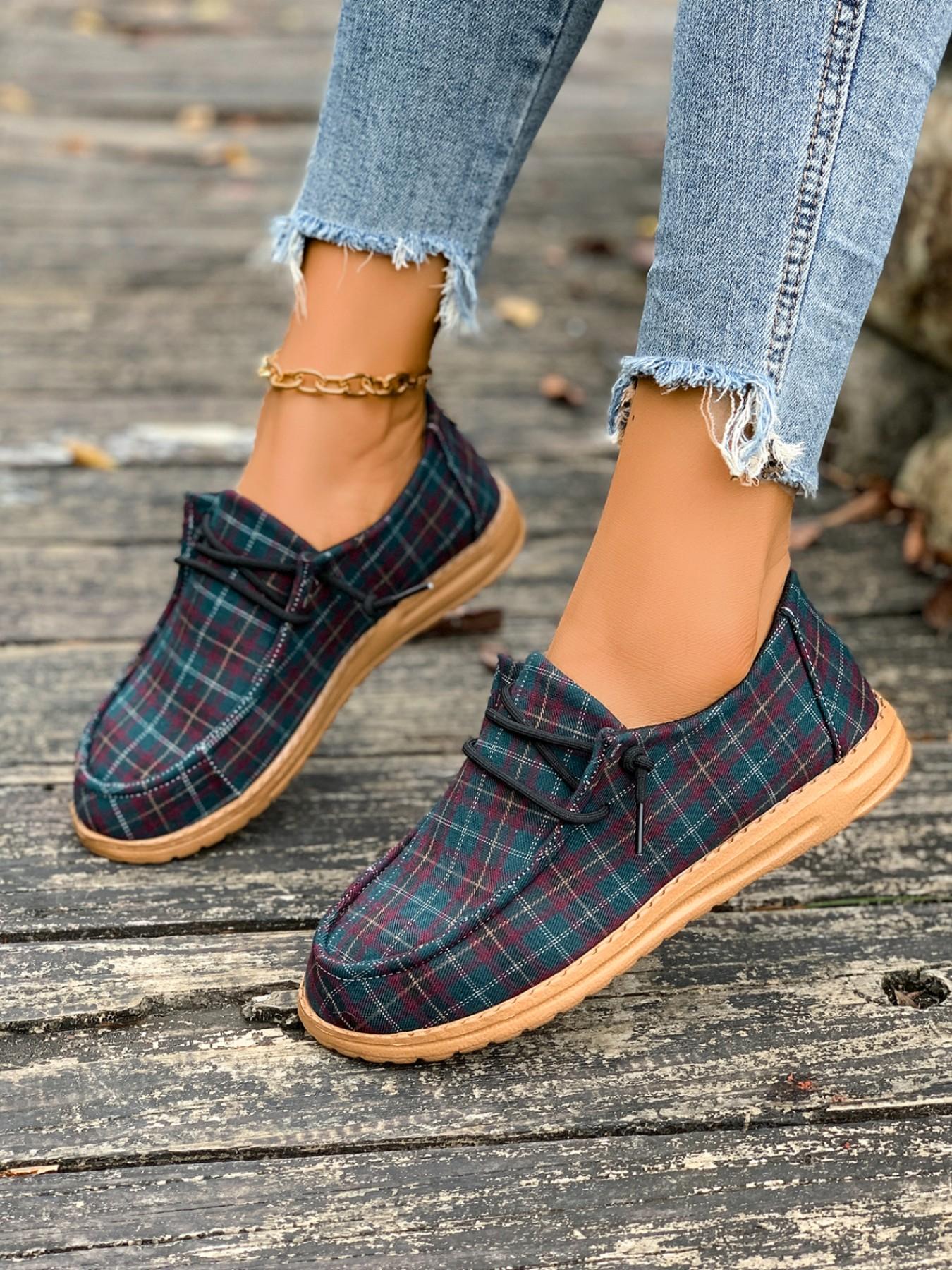Women's Ethnic Style Patchwork Print Thick Sole Casual Shoes, Lace-Up Retro Versatile Loafers, Comfortable and Stylish Footwear