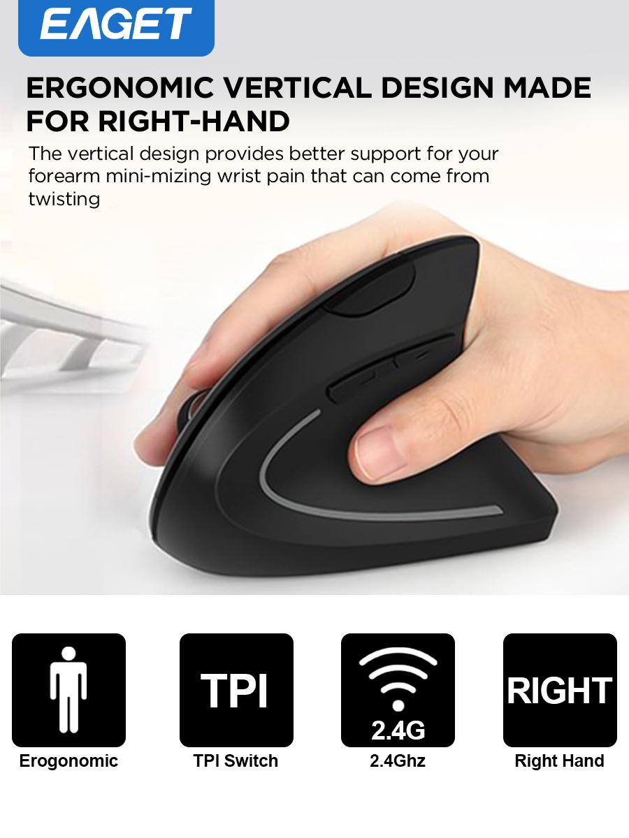 EAGET Wireless Ergonomic Performance Mouse, Vertical Mouse,Optical Office Mouse, Right Hand Mouse,Gaming Mouse for Computer Laptop(Black)