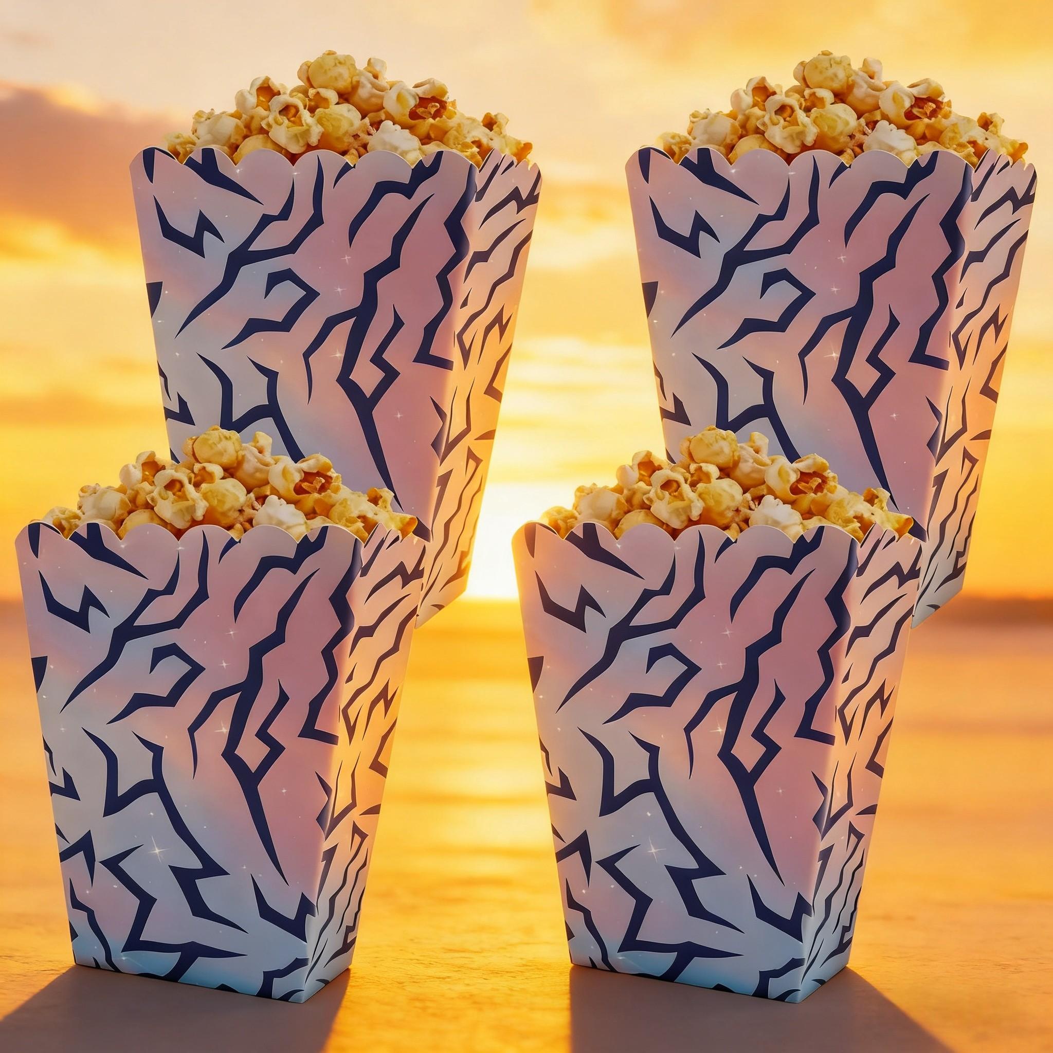 12 Purple Lightning Popcorn Boxes Striped Paper Bags, Party Bags, Candy Boxes, Perfect for Themed Celebrations, Party Decorations | Elegant Party Boxes | Popcorn Boxes