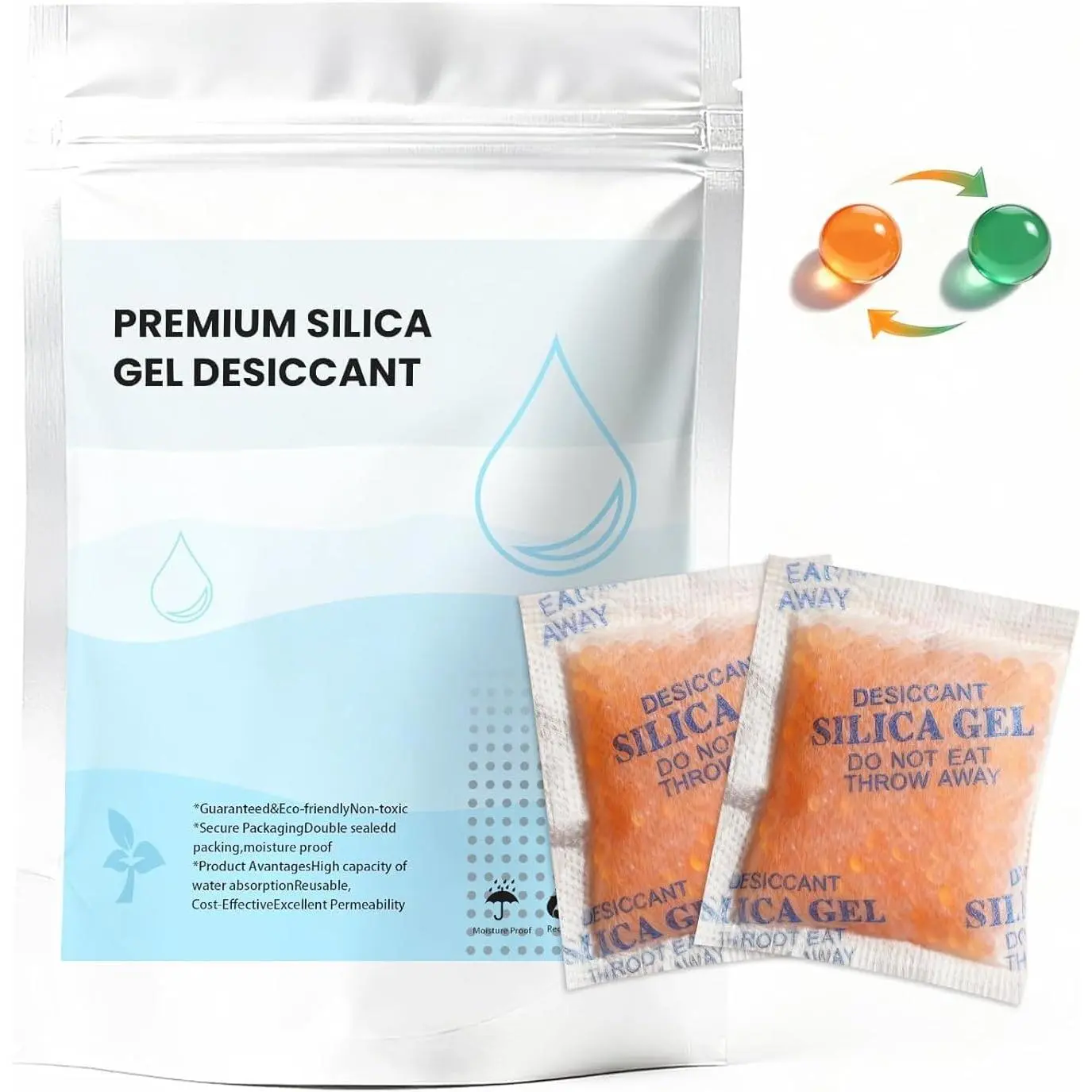 Color-Indicating Silica Gel Desiccant Packets – 5 Gram (55 Pack) -Grade   Absorber, Re-Activatable Desiccant for  Storage, Seeds, Electronics, and  Printing Supplies.