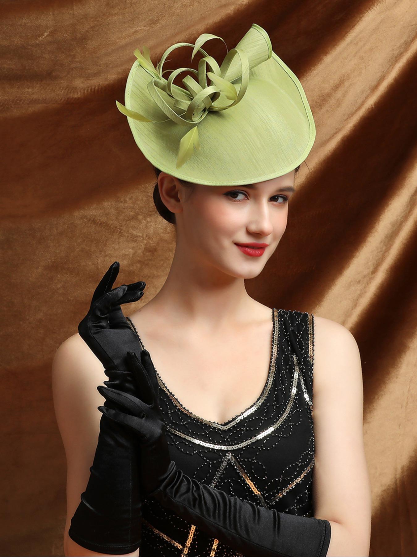 1PCS Women's Mesh Fascinator Hat with Wave Dot Decoration, Floral Feather Hair Accessory, Wedding Cocktail Party Headwear