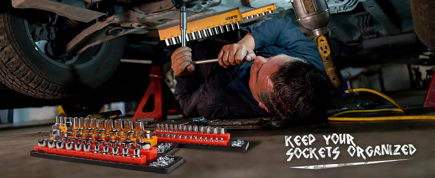 Holder Organizer Set - 1/2, 1/4, 3/8 Inch Drive Holder, Tool Box Tray for Wrench, Screwdriver, Mechanic, Toolbox Accessory