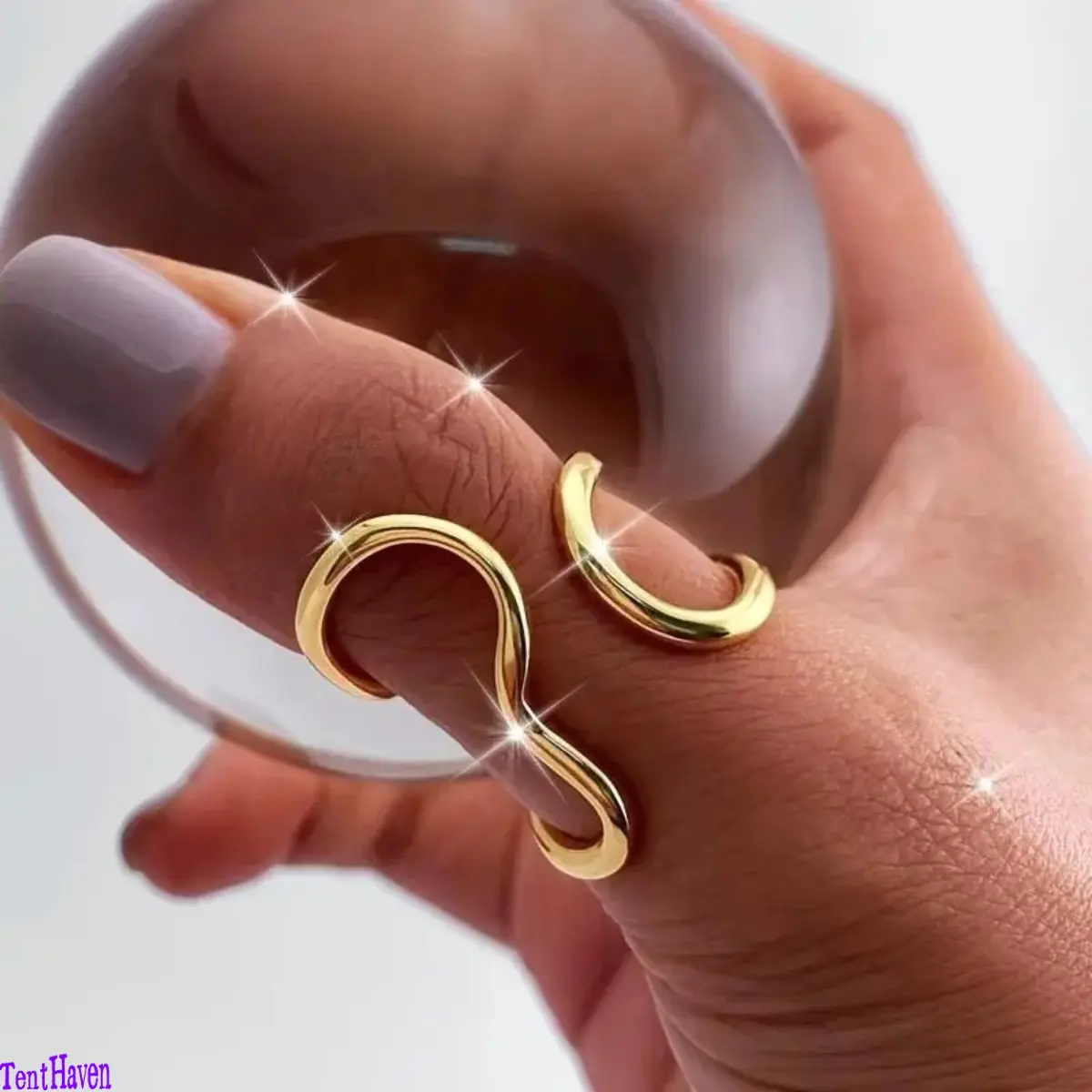 Women's Asymmetrical Twisted Open Adjustable Stainless Steel Ring - Minimalist Interlocking Stackable Band, Everyday Use Jewelry, Ideal for Daily Wear-Party, Fashion Gift for Her
