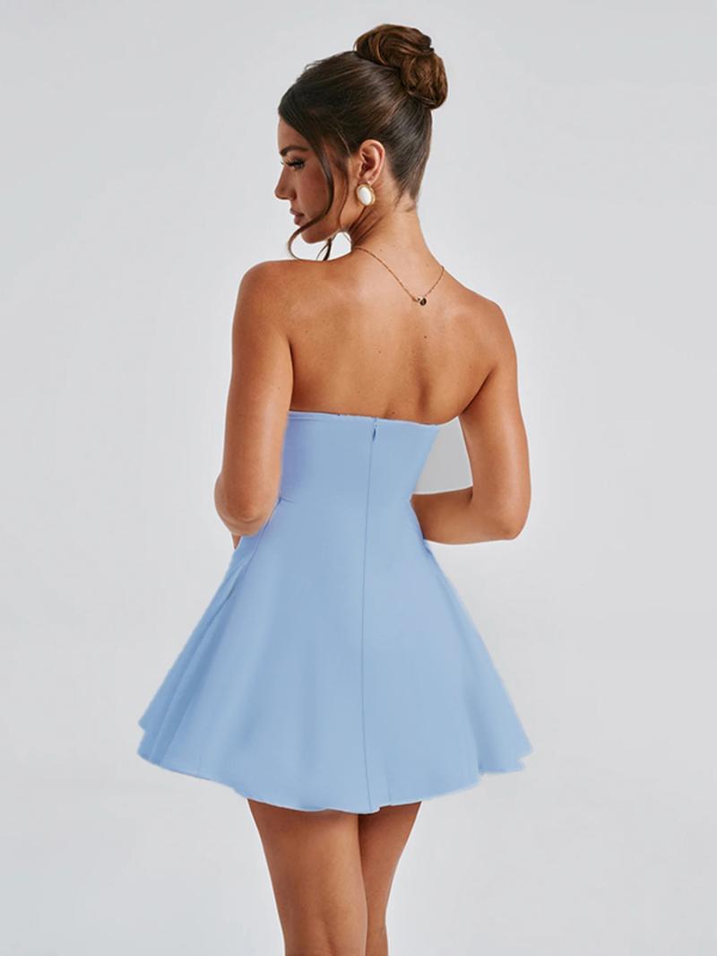 Women's Bow Decor Backless Tube Dress, Fashion Casual Strapless Fit and Flare Dress for Daily Outdoor Wear, Women Dress for Spring Fall