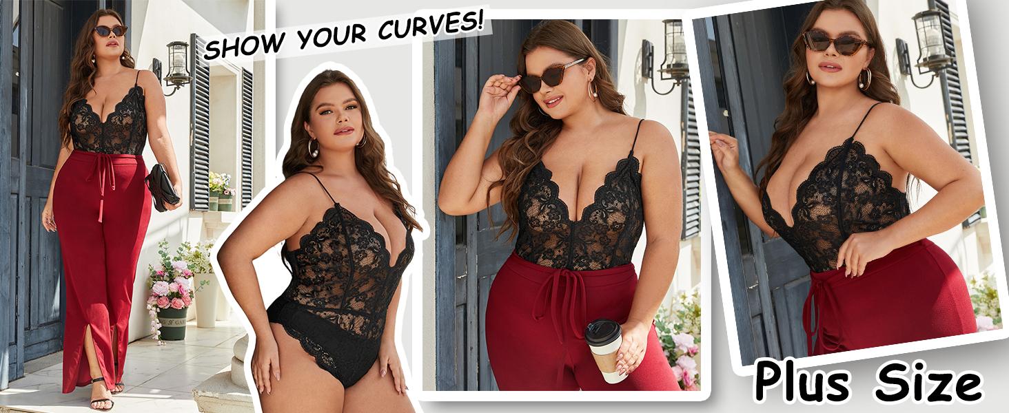 Avidlove Women One Piece Lingerie Deep V  Lace Bodysuit Snap Crotch SpringStatements