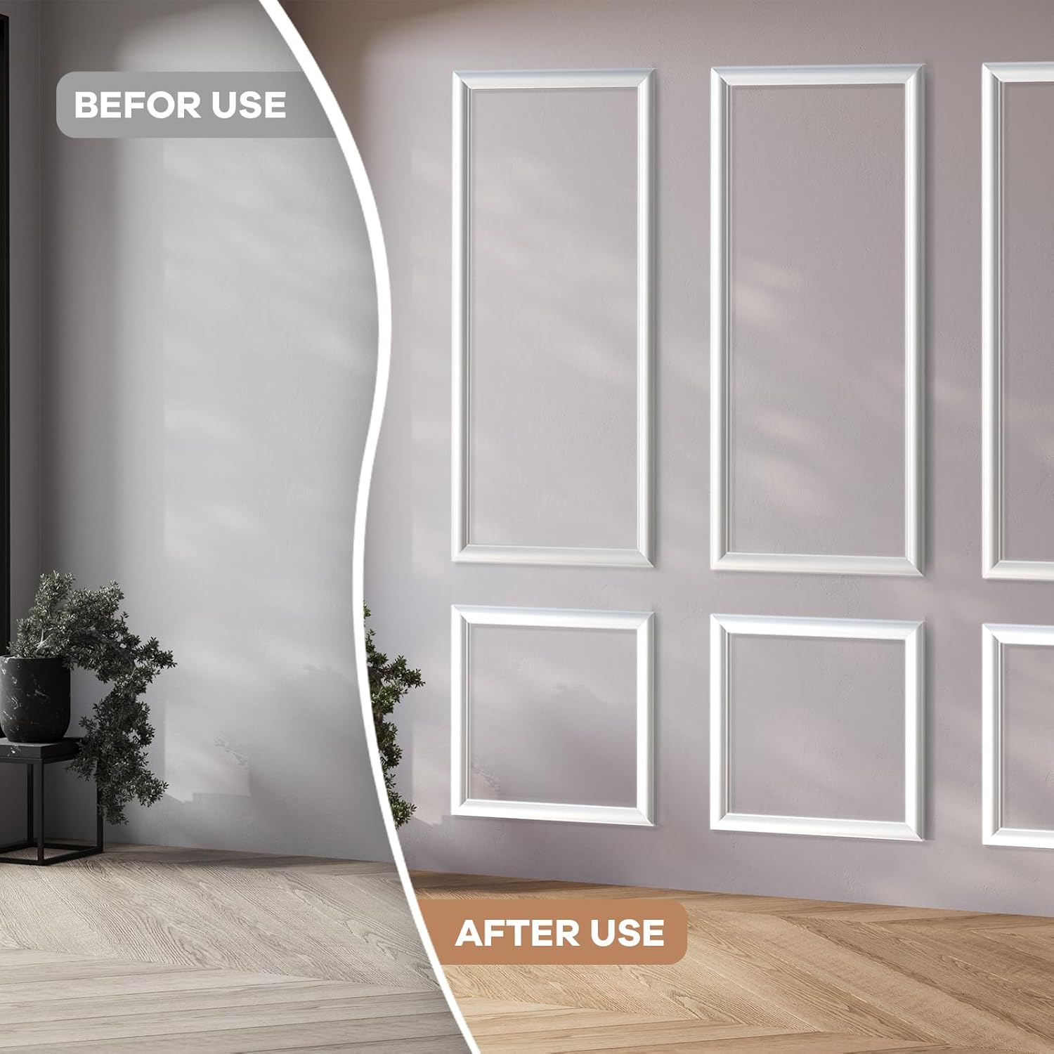 Peel and Stick Wall Molding Kit of 6 Frames,Premade Accent Wainscoting Panels,  to Molding Trim for Living Room Bedroom Corridor  Interior Wall Panel Decor (54x24in)