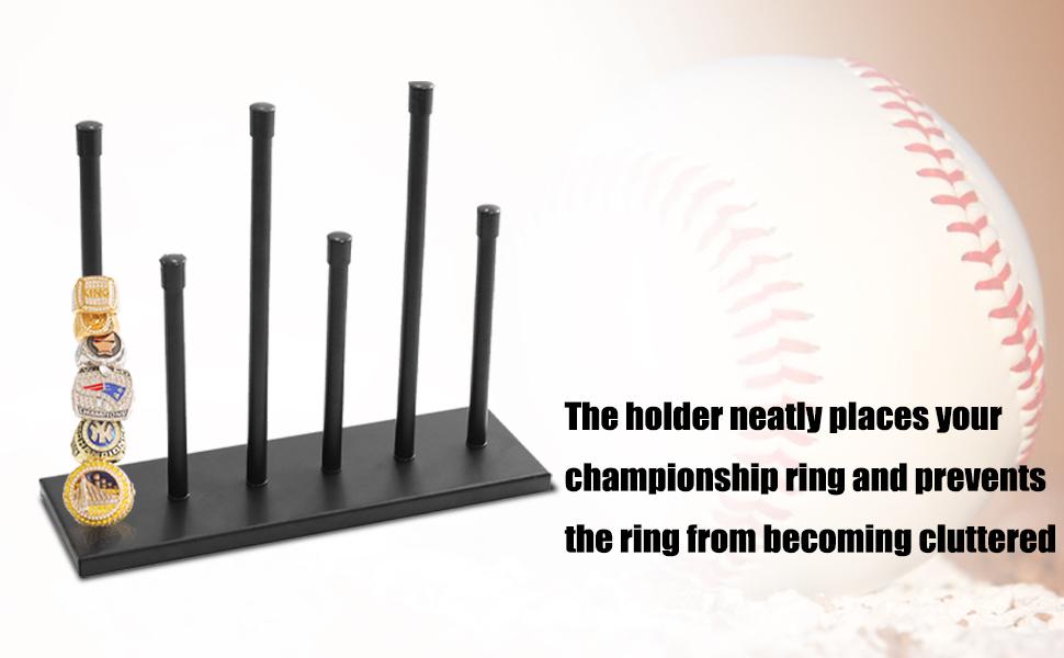 Durable Rust-Resistant Metal 6-Pillar Championship Ring Display Holder with Square Base, Space-Saving Moistureproof Home Organizer for Baseball Souvenirs, Sports Decor Storage Rack, Championship Rings, Six Pillars