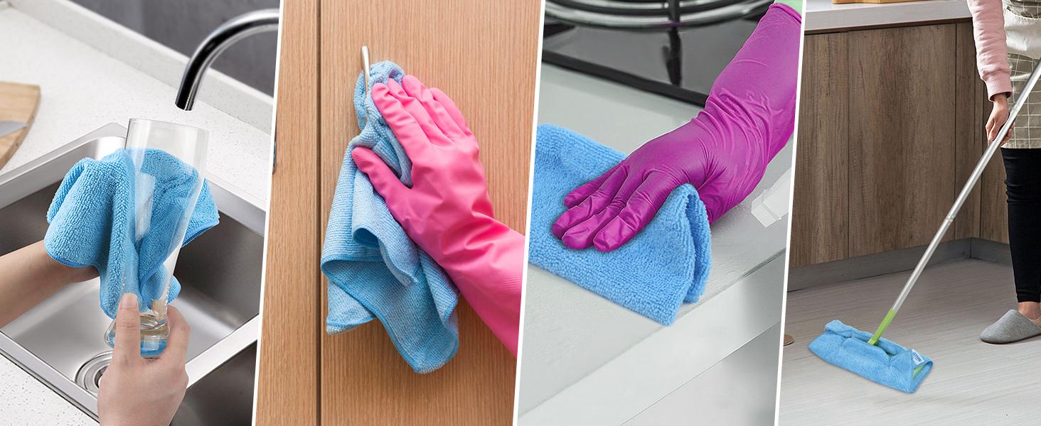 Blue Microfiber Cleaning Cloth, 12 Pack Premium Microfiber Towels for Cars, Lint Free, Scratch-Free, Highly Absorbent, Reusable Cleaning Rags for Car, Household, Kitchen, Window,11.5"X11.5"