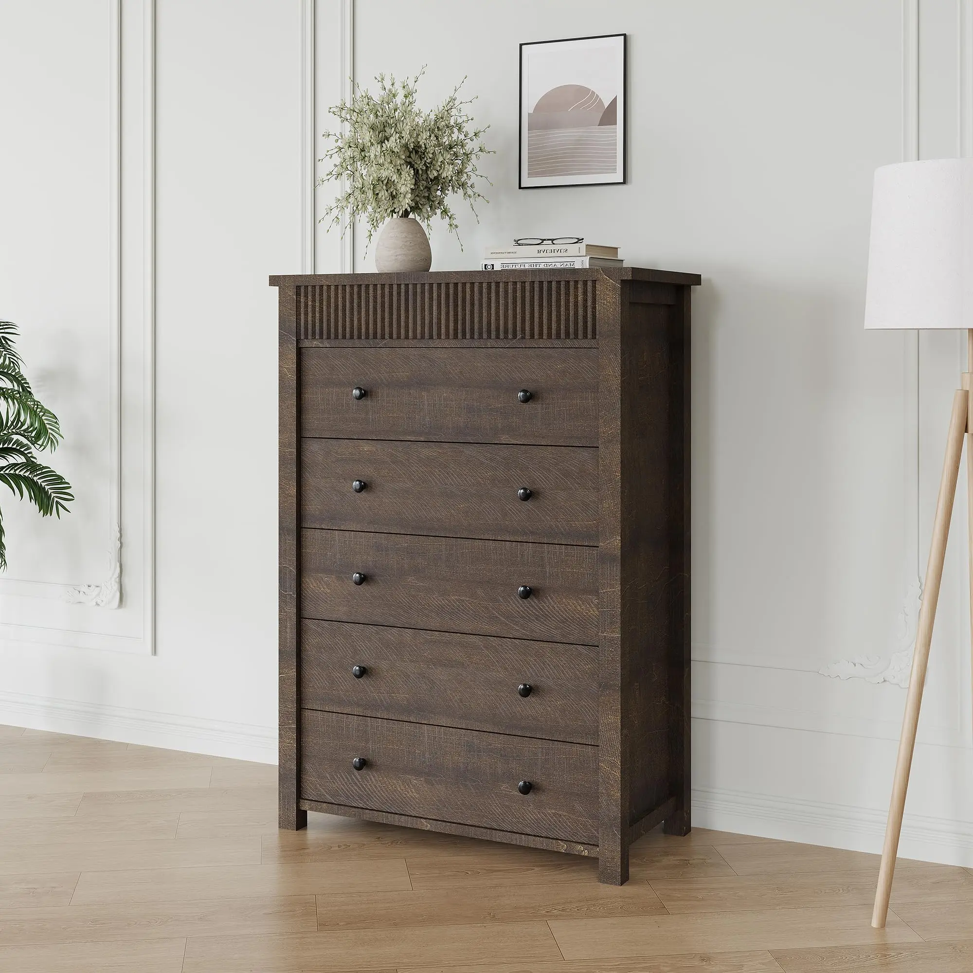 3/5 Drawer Dresser for Bedroom Nightstand, Wooden Chest of Drawers, Fluted End Table, Storage Organizer for Living Room, Hallway and Entryway