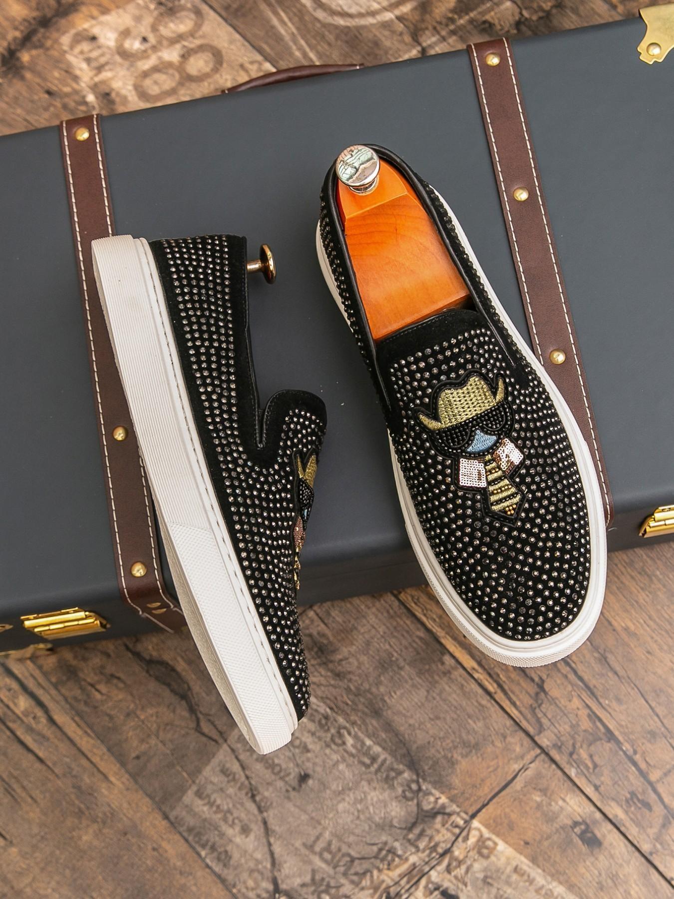 Men's Fashion Trendy Shoes, High-Quality Crystal Brick Cartoon Pattern, Daily Wear, Business Casual, Night Club, Driving, Slip-On Loafers