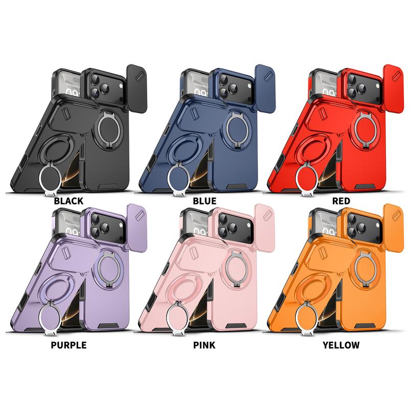 For iPhone 17 Pro Max 16 15 14 13 12 Magnetic Ring Stand Case Compatible with MagSafe Accessories, with Phone Ring Grip Holder Kickstand/Slide Camera Cover, Protective Sturdy Case