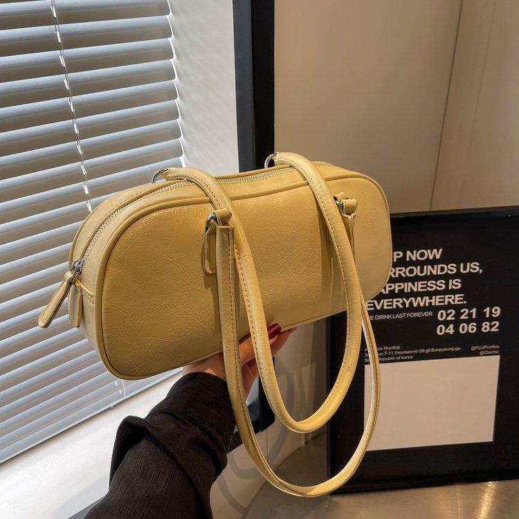 Vintage Waxed Leather Bowknot Baguette Bag, Luxury Commute Underarm Shoulder Bag, Versatile Texture Handbag, Korean Style Ins Fashion Bag for Women