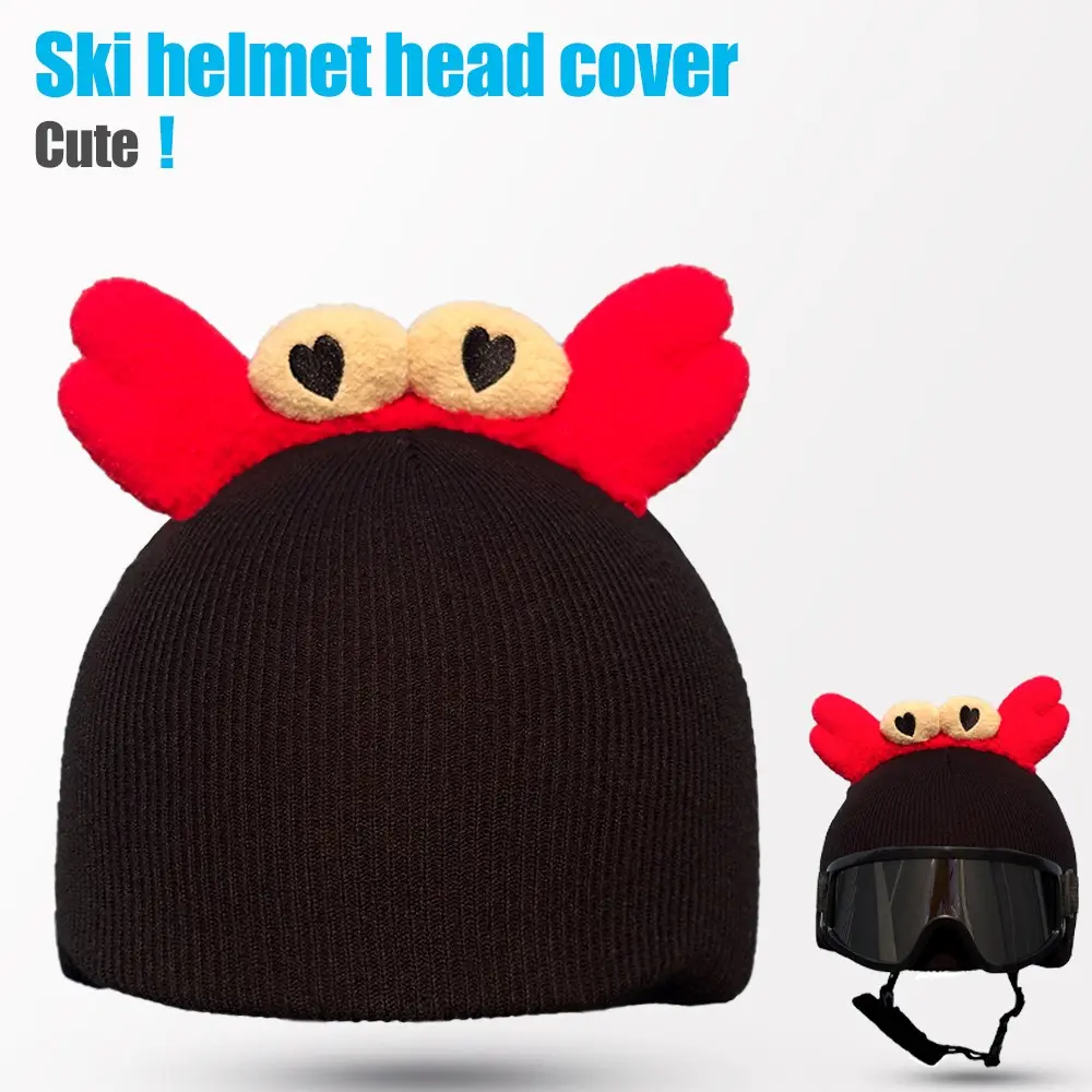 Cute Crab Ski Helmet Cover, Heart Eyes Cartoon Knit Snow Helmet Cover, Electric Bike Motorcycle Riding Helmet Decorative Protector