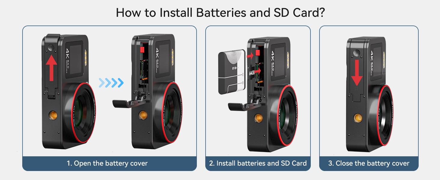 Deatti 4K Digital Camera, 1 Count 64MP Auto FocusDigital Camera,junior camera  Compact & Portable Camerawith 64G Memory Card & Battery,Compact 4K Digital Camera with Accessories Gifts for kids Black Flash