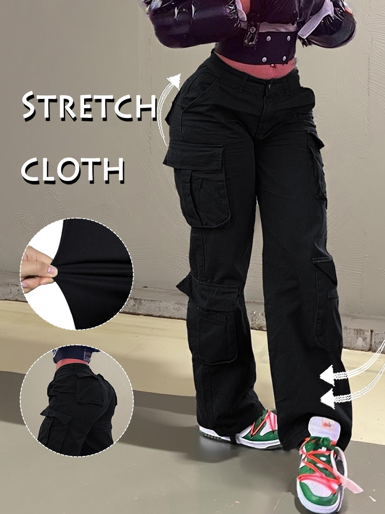 Gilipur Women's High-Waisted Cargo Pants, Casual Comfortable Basic Style, Y2K Kpop Streetwear, Pocket Design, All Seasons, Long/regular Length