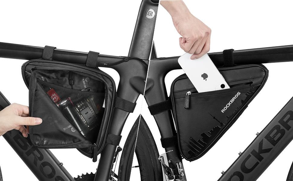 ROCKBROS Bike Triangle Frame Bag, Bike Triangle Bag, with Two Side Pockets, 1.5L