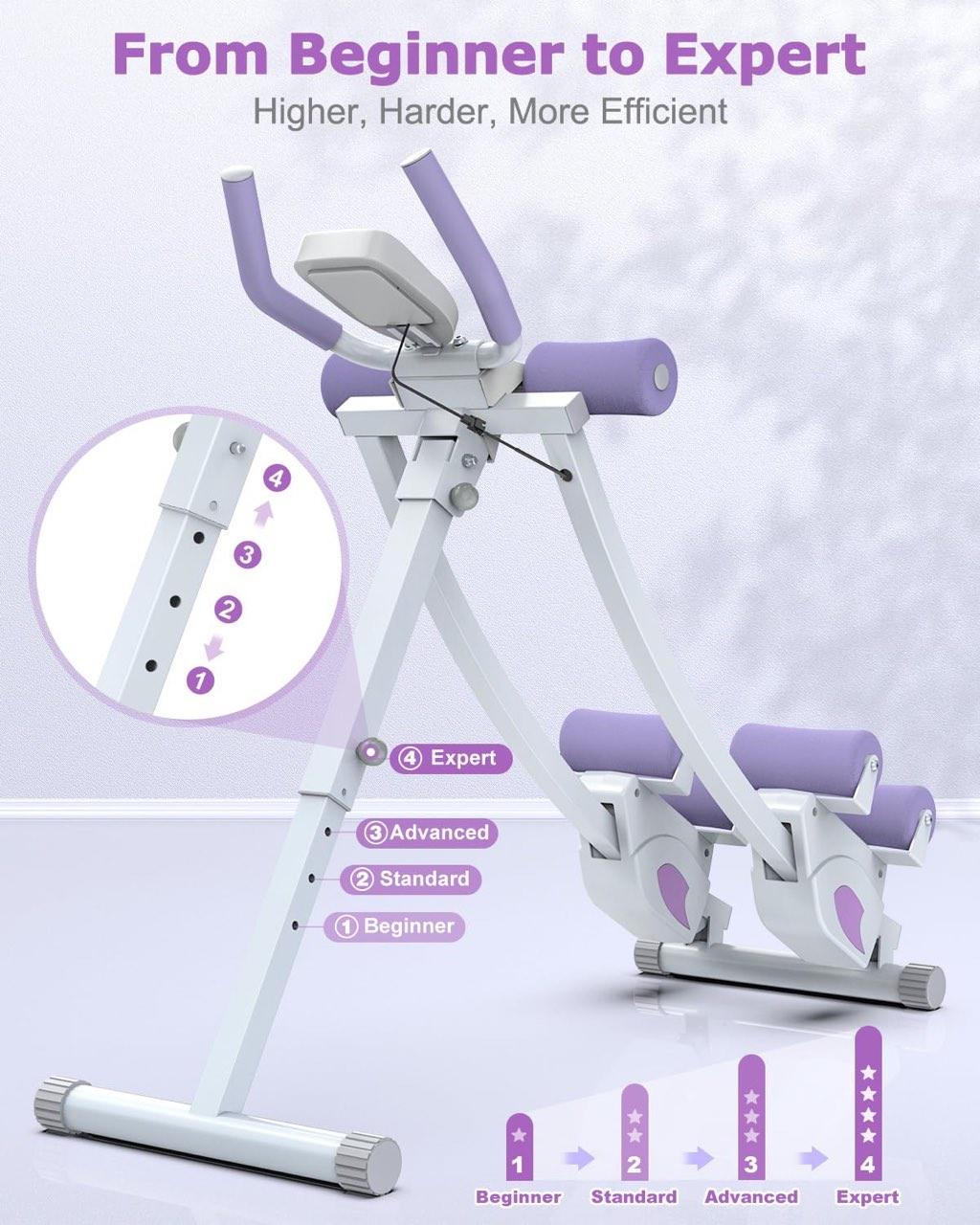 Upgraded Ab Workout Equipment 4 Levels Abdominal Machine for Home Gym, Foldable Core Trainer Machine with LCD Monitor