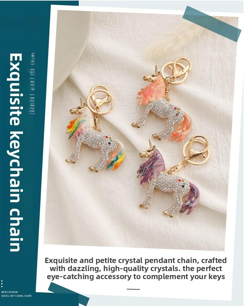 Bling Rhinestone Unicorn Car Mirror Hanging Ornament, Luxury Crystal Magical Pegasus Vehicle Charm, Aesthetic Fairycore Girly Auto Interior Decoration, Fully Encrusted Cute Animal Keyring Pendant Hanger Gift