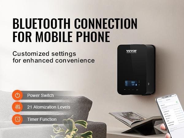 VEVOR Scent Air Machine, 180ml Bluetooth Smart Essential Oil Diffuser, 2000sq. ft Waterless HVAC Scent Diffuser with Cold Air Technology, Aromatherapy Diffuser Machine for Home, Office, Hotel,