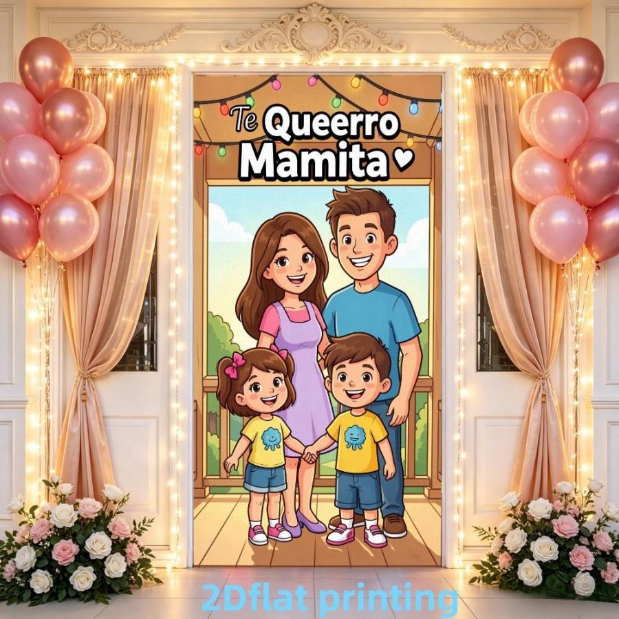 2D Flat Banner 1pc, Family Portrait Background Cloth, Mother's Day Blessing Curtain, Home Party Decor, Polyester Material, Multiple Sizes Available