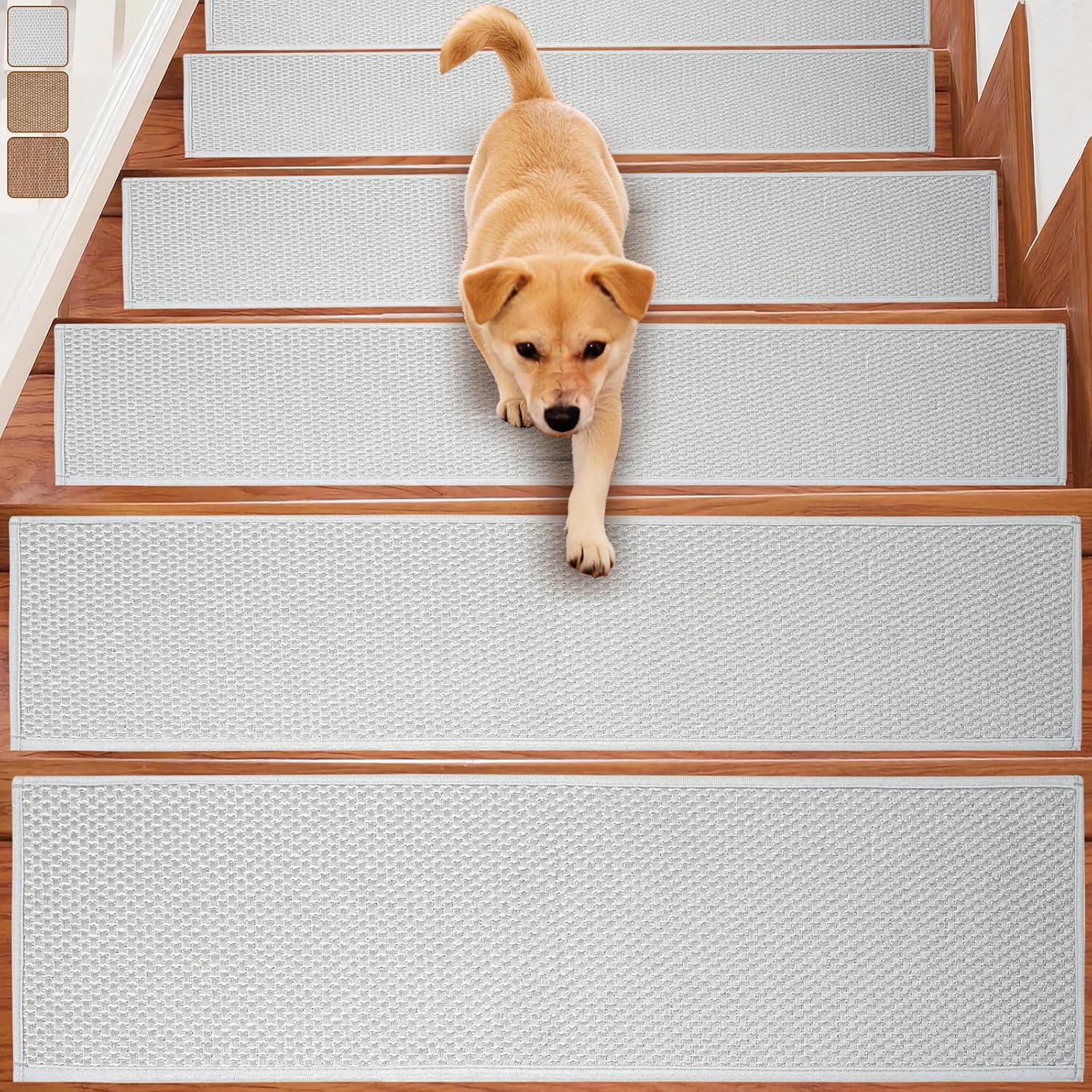 Carpet Stairs Runner for  Stairs,8"x 30", Washable Beige 4-Pack