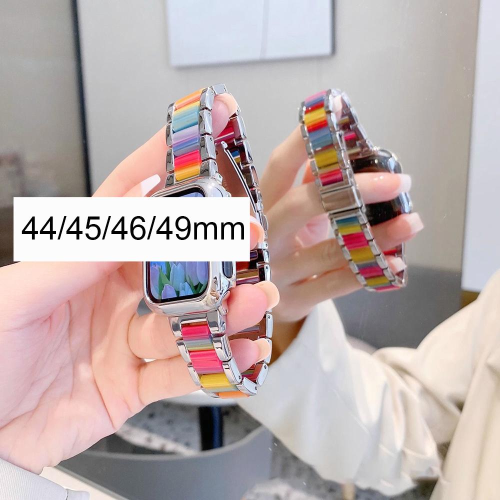 Metal Resin Band for Apple Watch Series 11/10/9/8/7/se/6/5/4, Dual Color Strap for Iwatch Ultra 49mm 46mm 45mm 44mm 42mm 41mm 40mm Smart Watch Straps Smartwatch Strap
