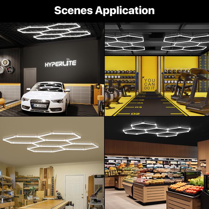 HYPERLITE 2025 New DIY Plug-in Hexagonal Ceiling Light, Honeycomb Ceiling Light, Ultra Bright , Hexagonal Garage Light suitable for garages, supermarkets, shopping malls, car shows, basements, ideal for Led Backlit Led Lighting，Jumpstart newyear