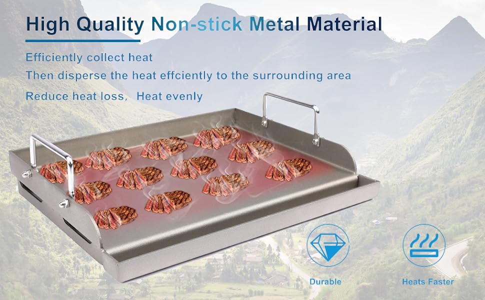 Elf Grill Universal Fry Griddle for Gas Grill 25"x 16" Metal Cooking Griddle Pan Large Flat Top Plate with Handles for Gas Stove Charcoal Electric Grills Camping Stove Outdoor Tailgating Parties Grilling Barbecue Accessories