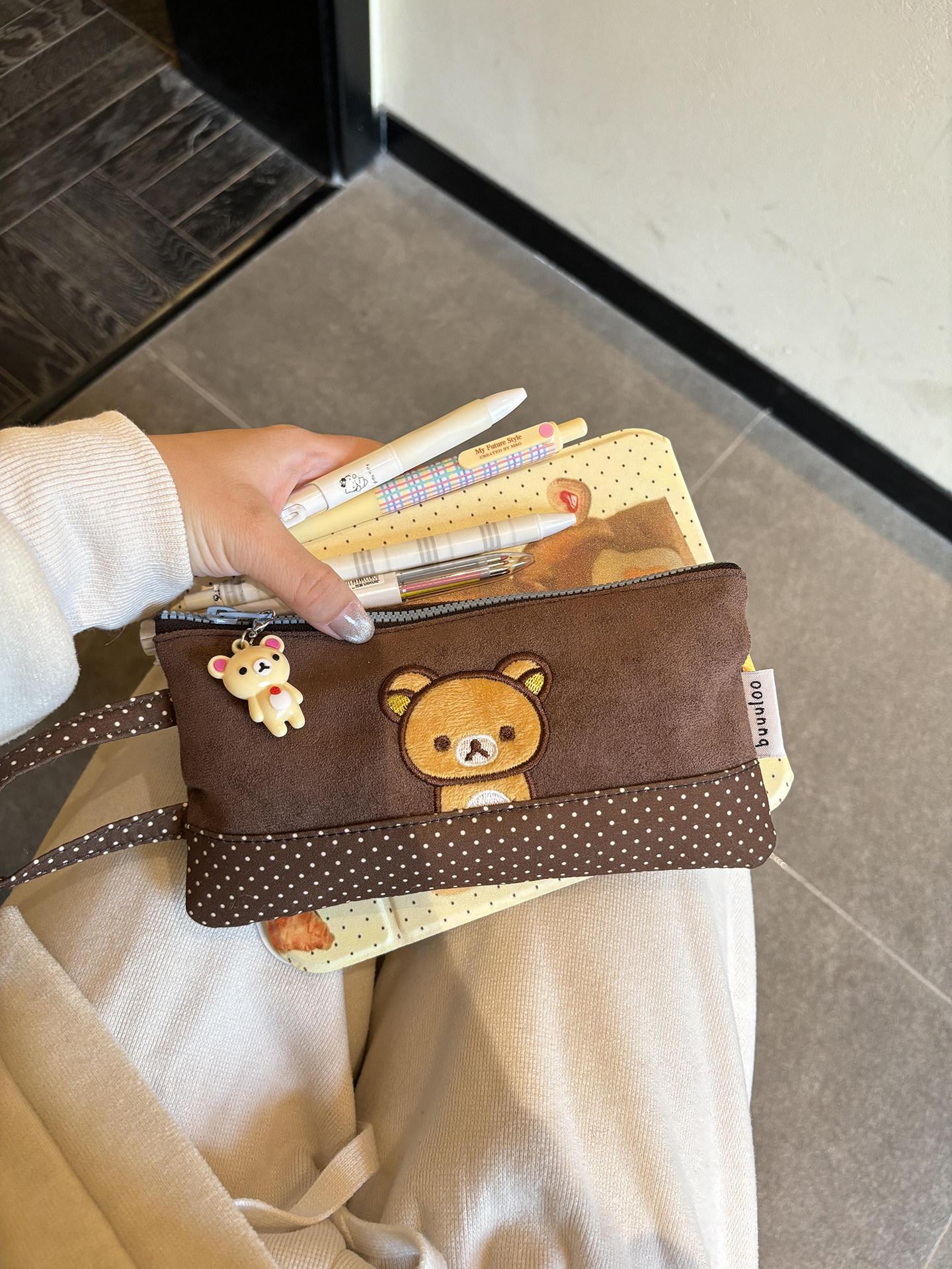 Buuuloo Original Embroidered Rilakkuma Pencil Case Large Capacity Polka Dot Ins Style Kawaii For Teen Girls High School Students