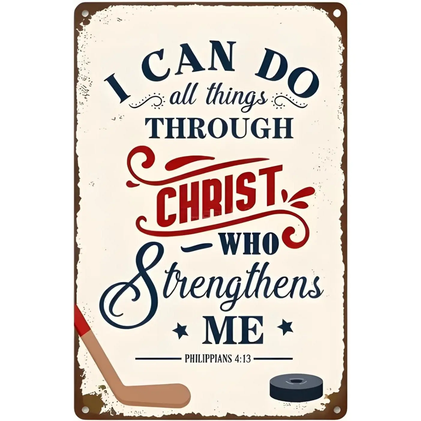 Ice Hockey Metal Sign, Inspirational Sports Wall Decor for Boys Bedroom, Vintage Hockey Tin Sign for Kids Room, Game Room & Home Decor, 8" x 12"  Metal   Wall     art decor decorative plaque