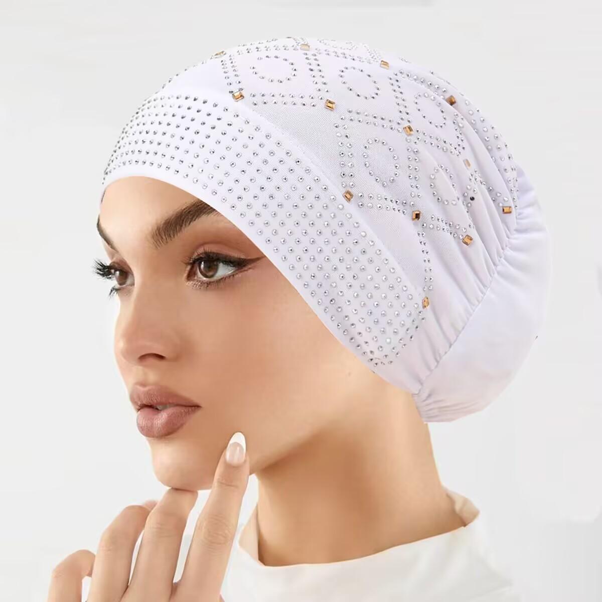 Women's Fashionable Encrusted Headscarf Hat, Retro Style Chemo Cap, Comfortable & Stylish Hair Accessory for Women