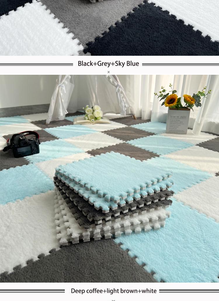 24-Piece Long Pile Patchwork Rug Set, Washable Floor Mat, Interlocking Mats for Bedroom & Living Room, Home Use, 6mm Eva Foam Base, Carpet Mats