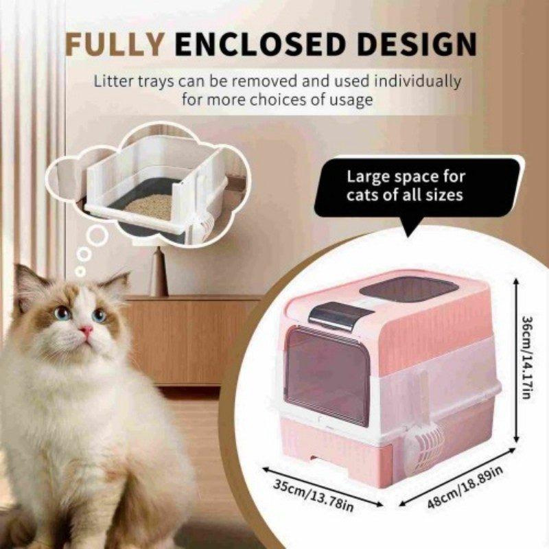 Oversized Cat Litter Box with Enclosure, Anti-Odor & Easy Clean Kitty Potty, Spacious Pet Litter Tray for All Breeds