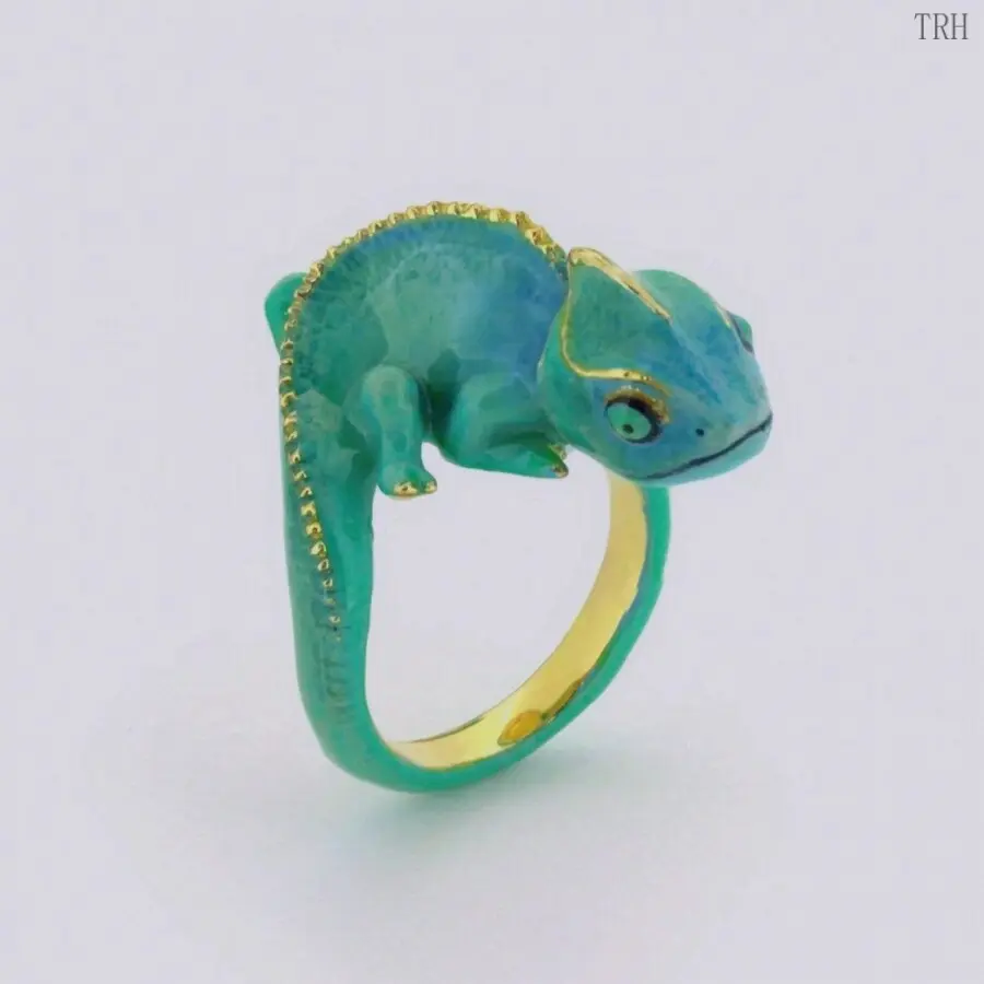 Cute 3D Lizard Finger Ring Reptile Chameleon Ring Adjustable Open Band Simulated Animal Statement Ring Trendy Stackable Jewelry For Daily Wear Party