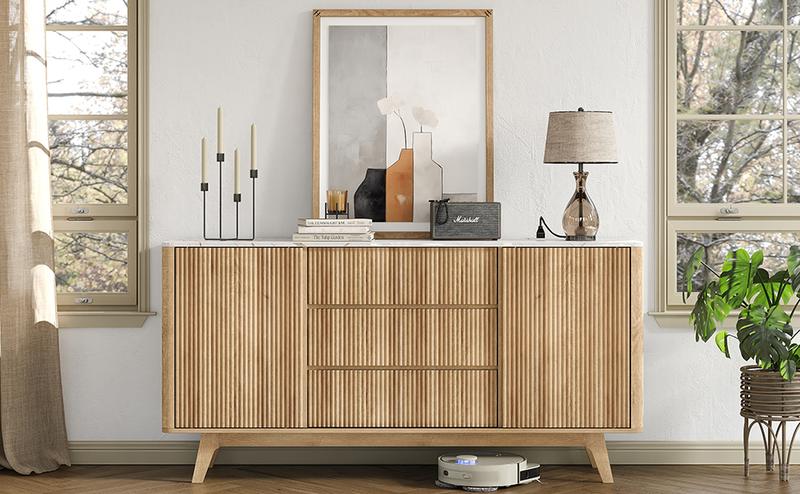 FUSOU 62" W Fluted Buffet Cabinet with Sliding Doors, Modern Sideboard Storage Cabinet with Power Outlet & 3 Drawers, Mid-Century Coffee Bar Table for Living Room, Dinning Room, Natural FUSOU 62" W Fluted Buffet Cabinet with Sliding Doors, Modern Sideboard Storage Cabinet with Power Outlet & 3 Drawers, Mid-Century Coffee Bar Table for Living Room, Dinning Room, Natural