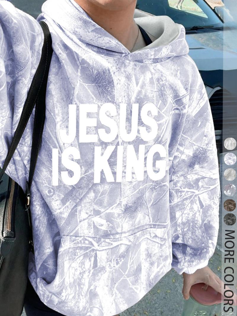 Unisex Jesus Is King Letter Print Hoodie, Casual Long Sleeve Loose Fit, Spring & Fall Breathable Comfort, Streetwear Fashion, Casual Streetwear Sweatshirt