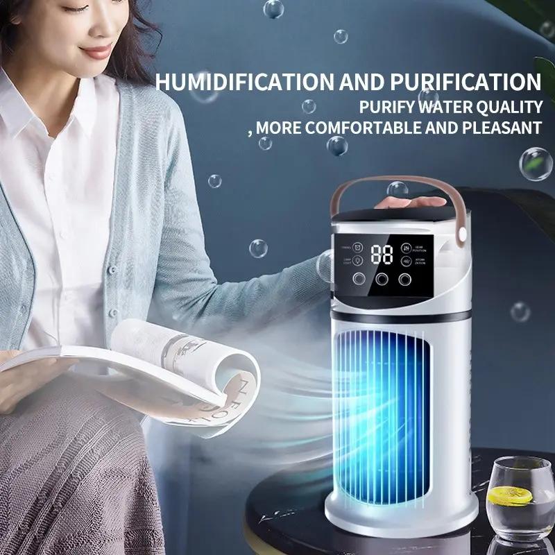 Mist Humidifier Air Conditioner Fan, Evaporative Cooling Fan, 9 Settings, Triple Spray Adjustment, 8-Hour Timer, 7-Color Lights, Essential Summer Tool