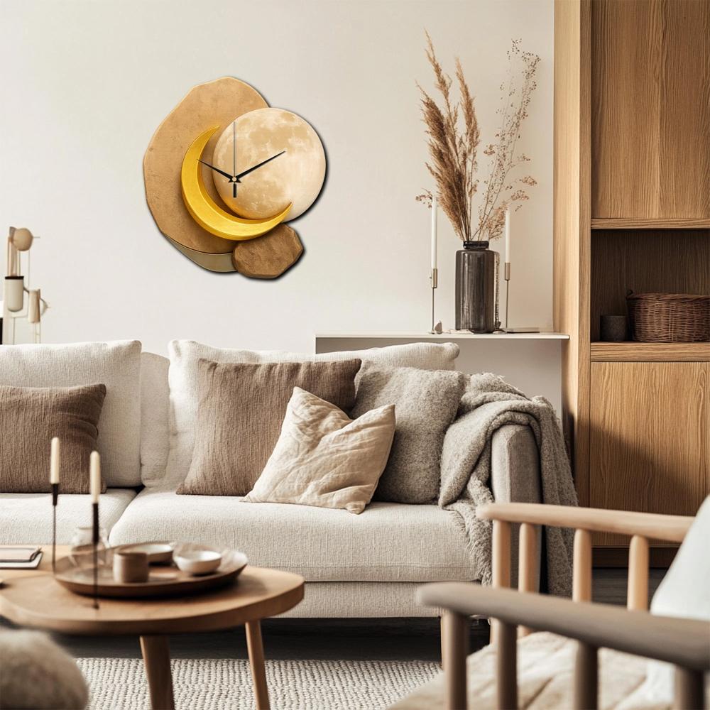 Creative Irregular Cut Clock, Silent Wall Clock, Softwood Surface Moon Phase Design, Battery Operated, Home Decor Gift Choice