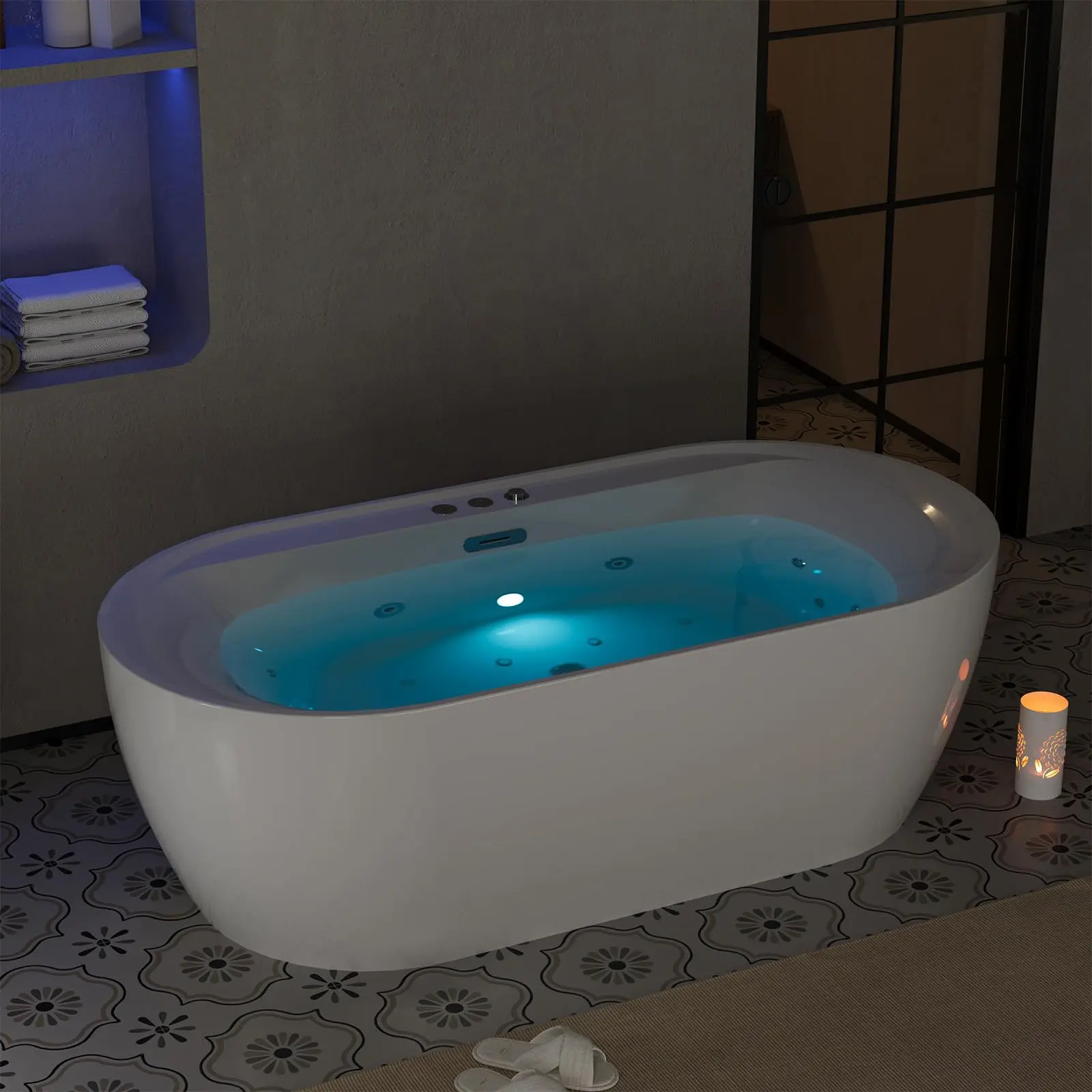 Garvee 71 x 35 Inch Freestanding Acrylic Whirlpool Bathtub, Stand Alone Soaking Tub with Air Bubble and Hydro Massage Jets, Spa Bathtub for Home Relaxation, Non-Slip Durable Surface, White