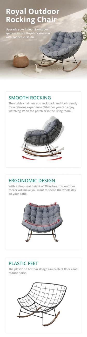 GRAND PATIO Indoor & Outdoor Royal Rocking Chairs With Cushions for Porch, Garden, Patio