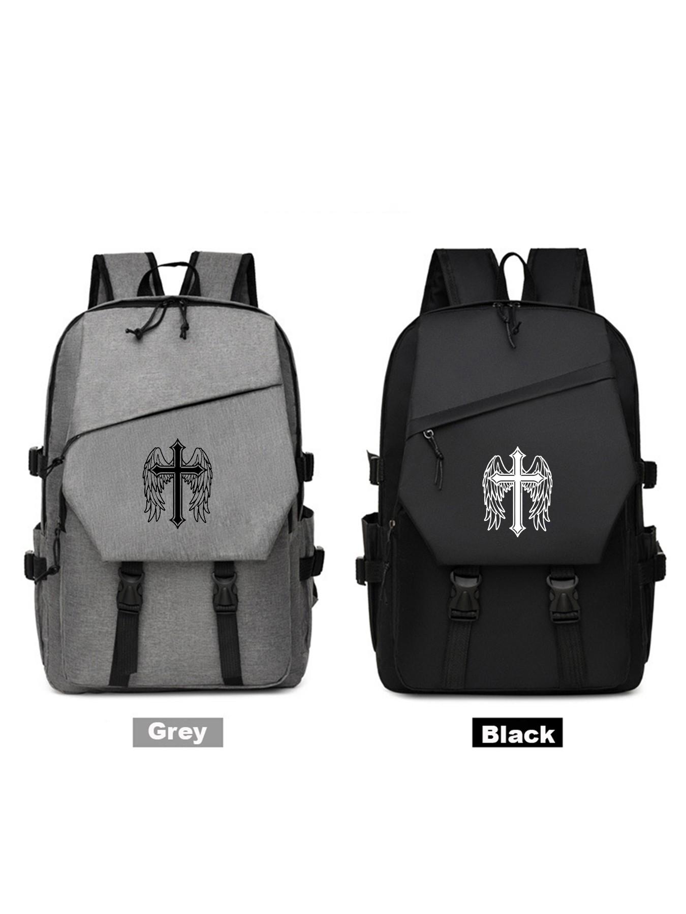 Cross Wings Print Backpack, Large Capacity Waterproof Laptop Bag, Casual School & Business Bag, Unisex, All Seasons