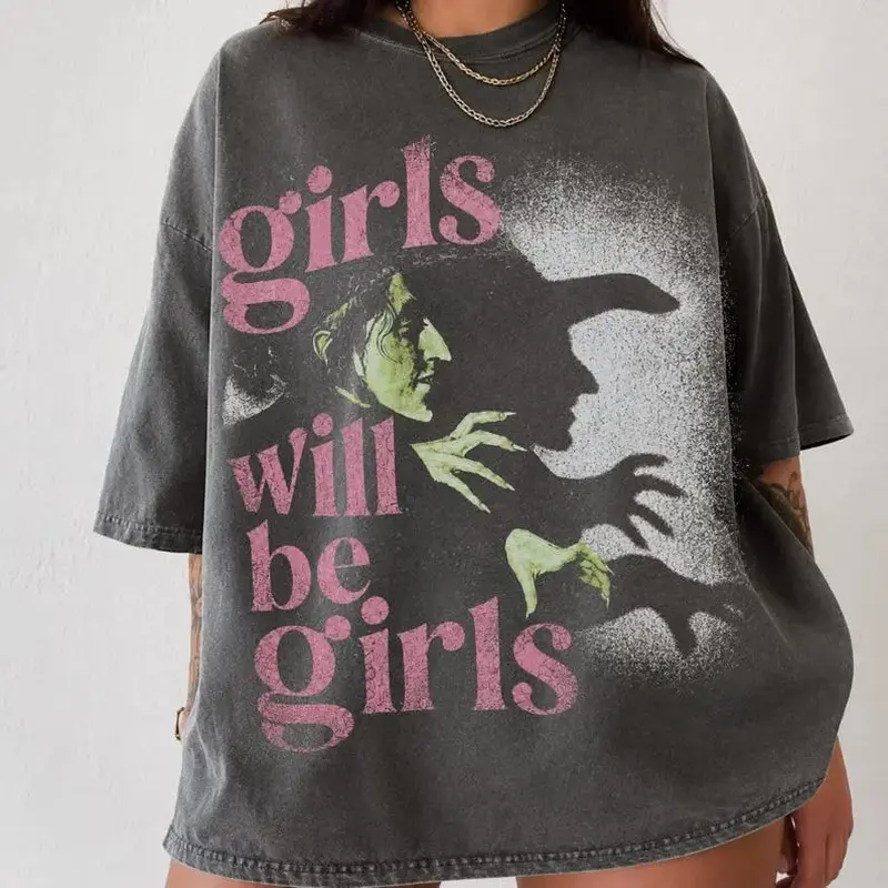 Comfort Colors Girls Will Be Girls Shirt, Witchy Feminist Graphic Tee, Pink Goth T-Shirt, Vintage Summerween Shirt, Grunge Halloween Apparel